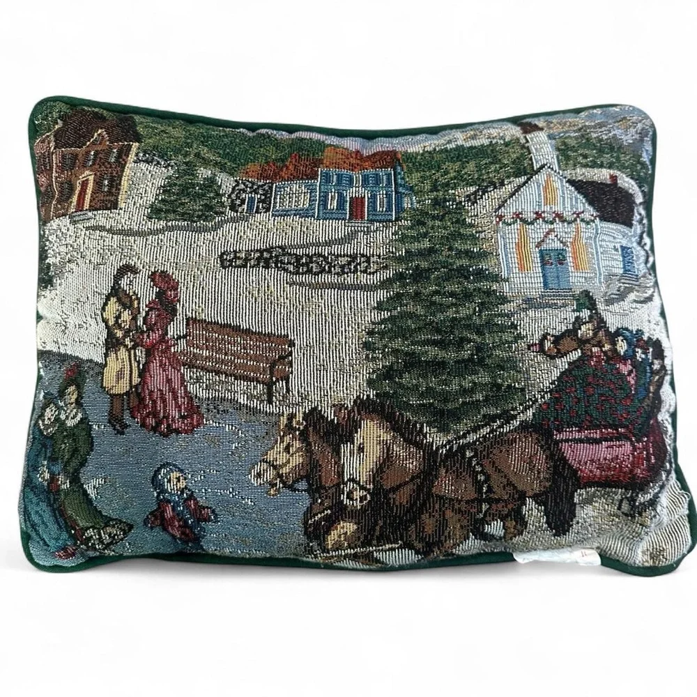 Holiday Tapestry Pillow with Winter Scene